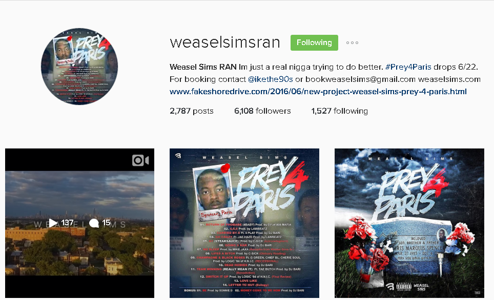 Weasel Sims Instagram