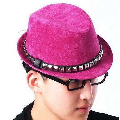 Guy in pink fedora hat