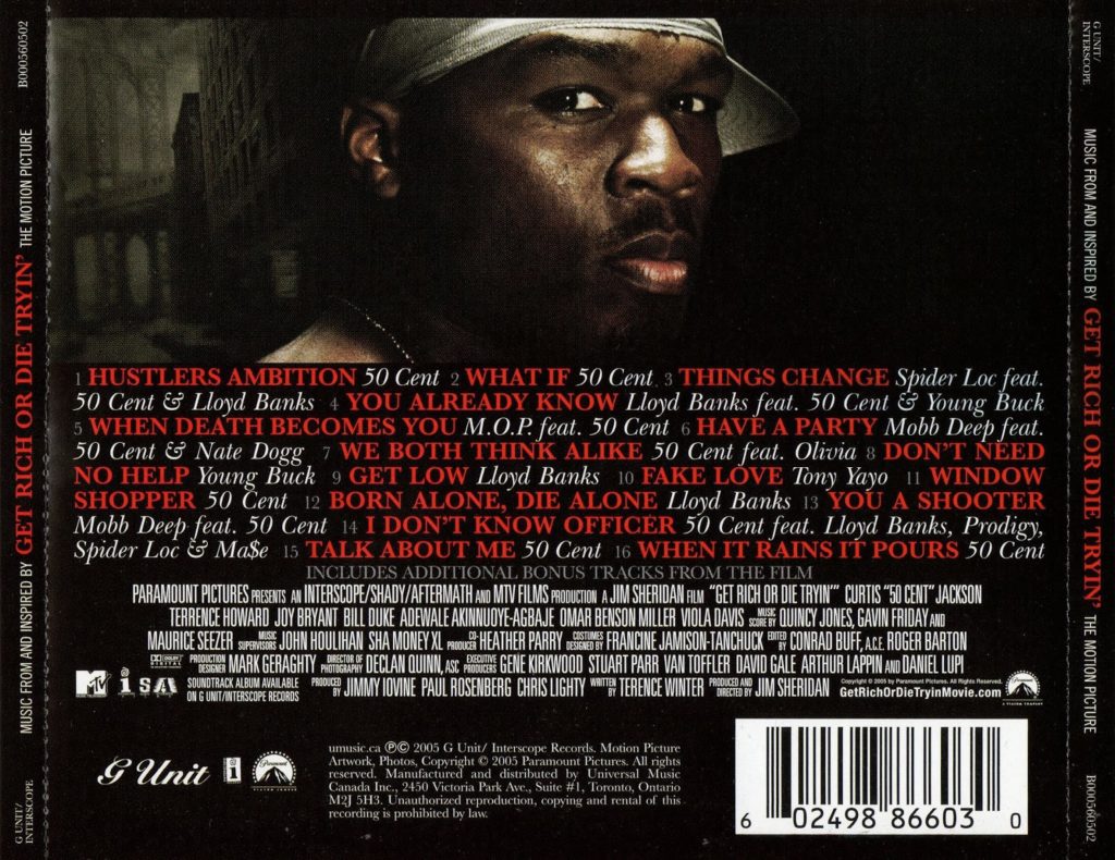 get rich or die tryin soundtrack back cover