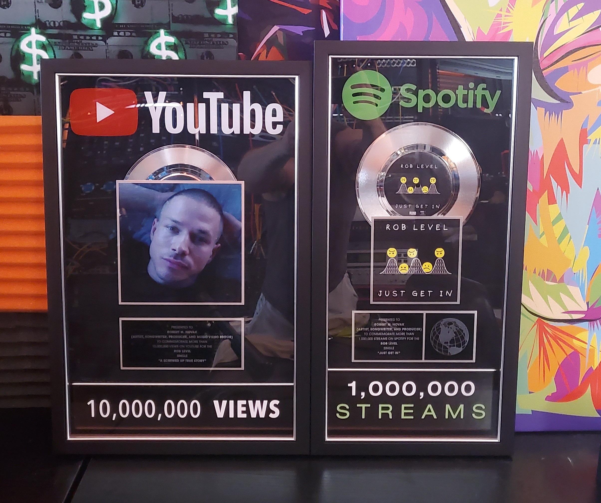 Rob Level Spotify and YouTube Plaques